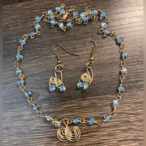 Handcrafted NWOT Elegant Gold-tone and Blue Wire Wrapped Jewelry Set